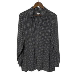 J. Jill Button Up V Neck Long Sleeve Blouse Geometric Abstract Printed Grey XL